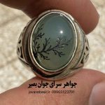 انگشتر عقیق سبز با حکاکی شجر و رگه‌های طبیعی | کاروینگ درخت روی سنگ